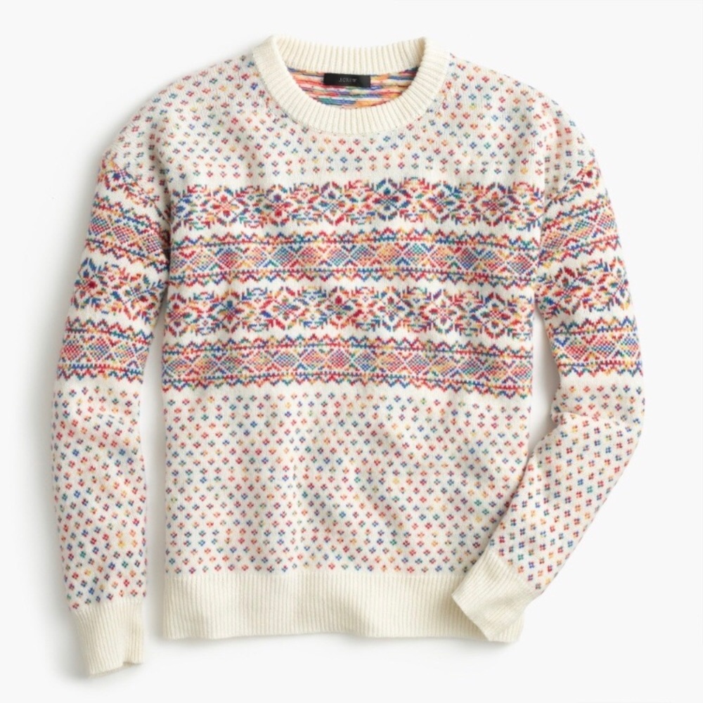 J. Crew Colorful Fair Isle Crew Neck Sweater